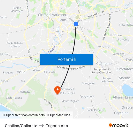 Casilina/Gallarate to Trigoria Alta map