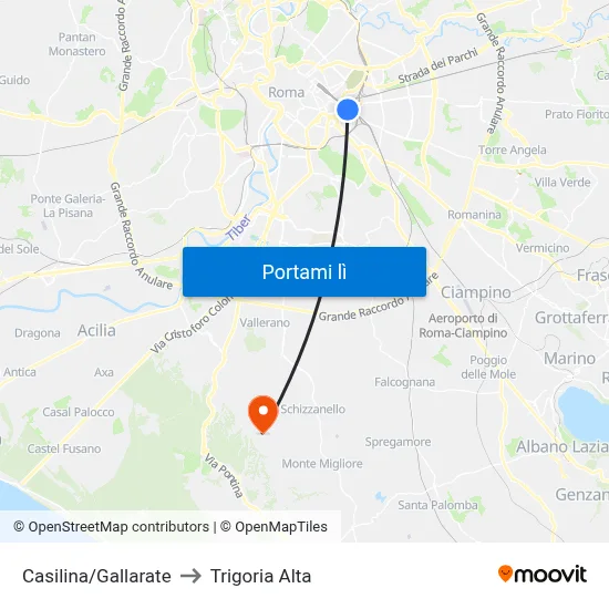 Casilina/Gallarate to Trigoria Alta map