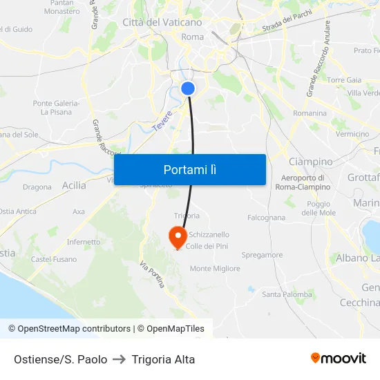 Ostiense/S. Paolo to Trigoria Alta map