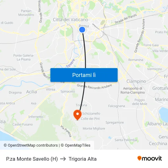 P.za Monte Savello (H) to Trigoria Alta map