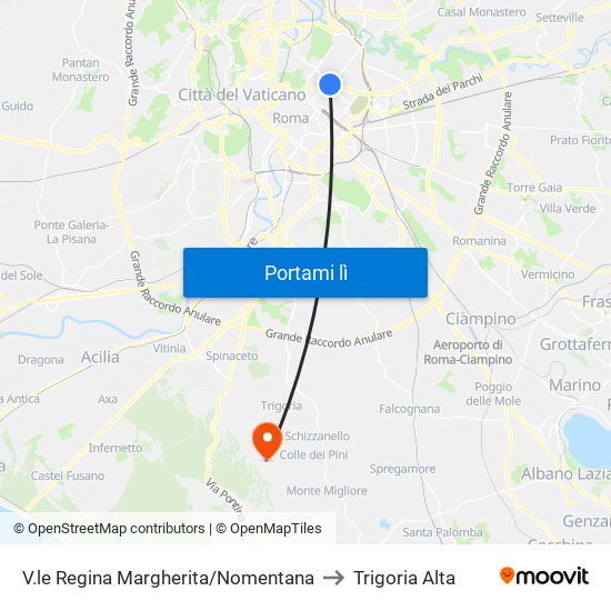 V.le Regina Margherita/Nomentana to Trigoria Alta map