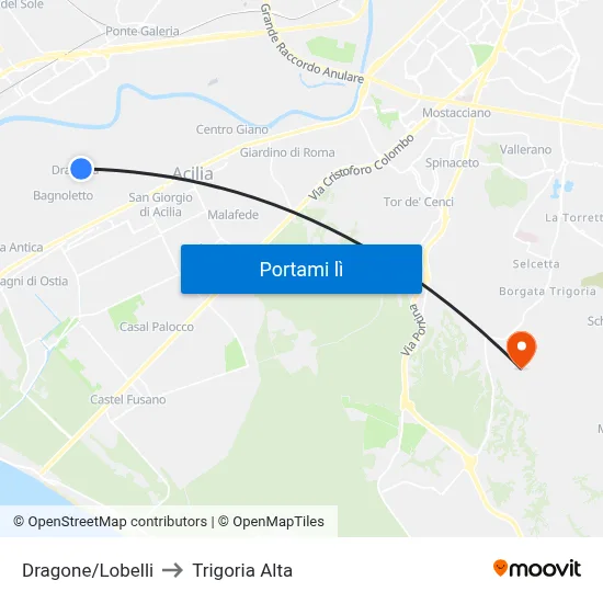 Dragone/Lobelli to Trigoria Alta map