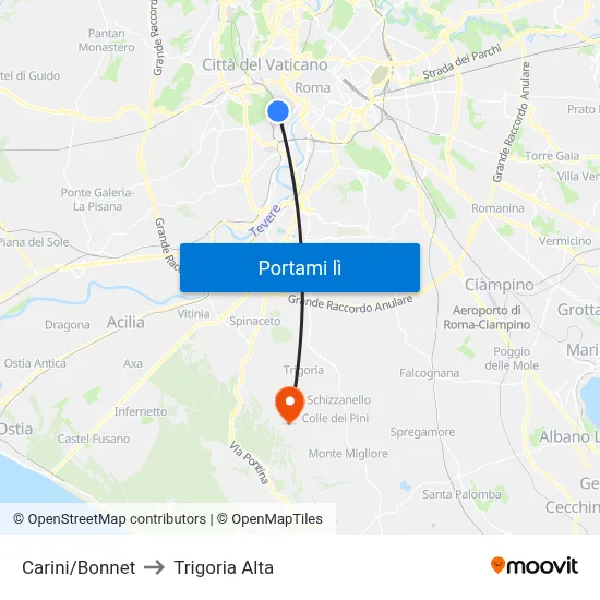Carini/Bonnet to Trigoria Alta map