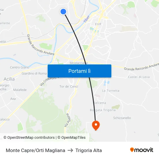 Monte Capre/Orti Magliana to Trigoria Alta map