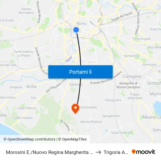 Morosini E./Nuovo Regina Margherita (H) to Trigoria Alta map