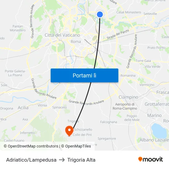 Adriatico/Lampedusa to Trigoria Alta map