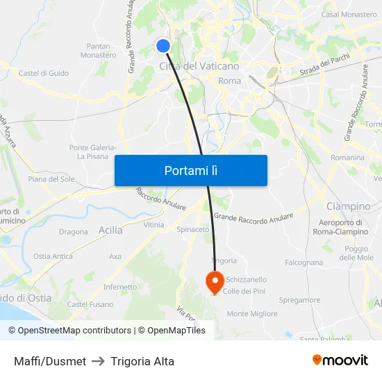 Maffi/Dusmet to Trigoria Alta map
