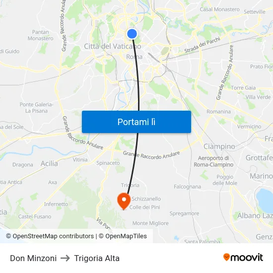 Don Minzoni to Trigoria Alta map