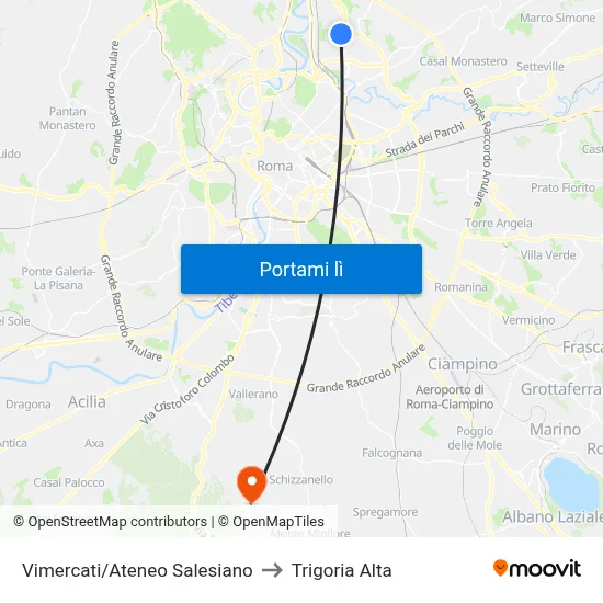 Vimercati/Ateneo Salesiano to Trigoria Alta map