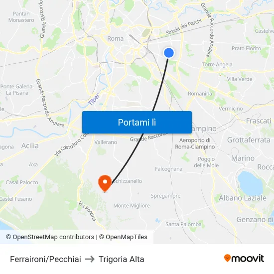 Ferraironi/Pecchiai to Trigoria Alta map