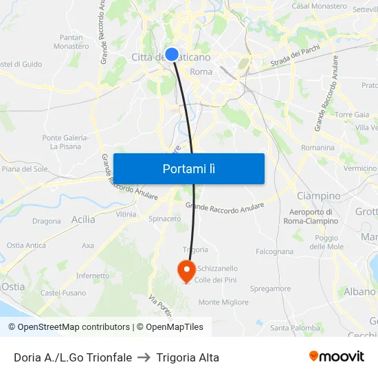 Doria A./L.Go Trionfale to Trigoria Alta map