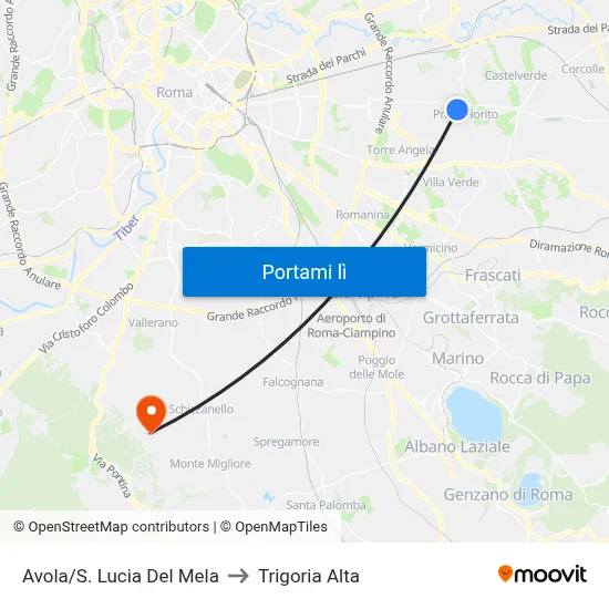 Avola/S. Lucia Del Mela to Trigoria Alta map