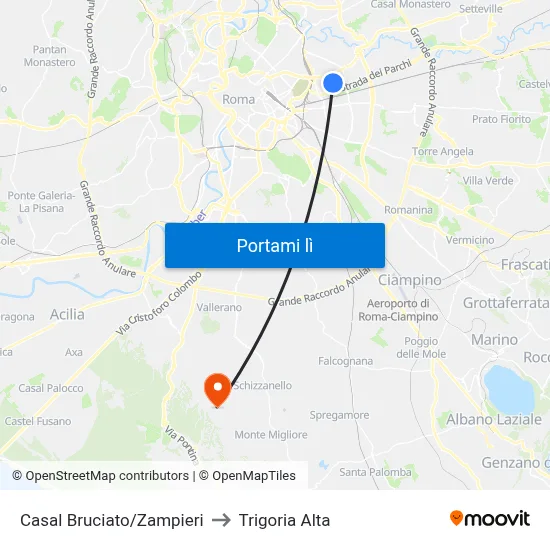 Casal Bruciato/Zampieri to Trigoria Alta map
