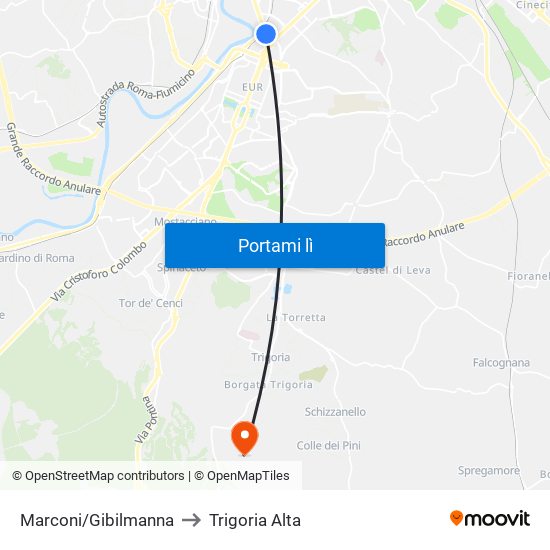 Marconi/Gibilmanna to Trigoria Alta map