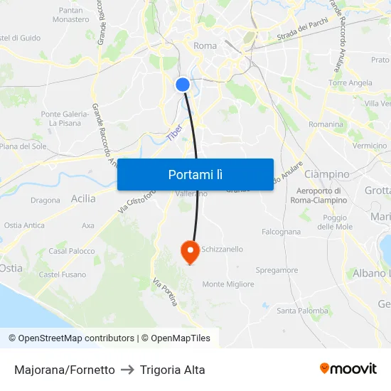 Majorana/Fornetto to Trigoria Alta map