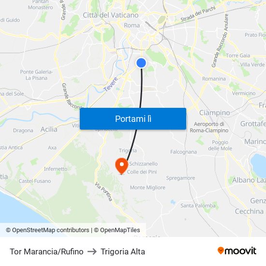 Tor Marancia/Rufino to Trigoria Alta map