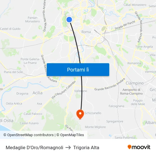 Medaglie D'Oro/Romagnoli to Trigoria Alta map