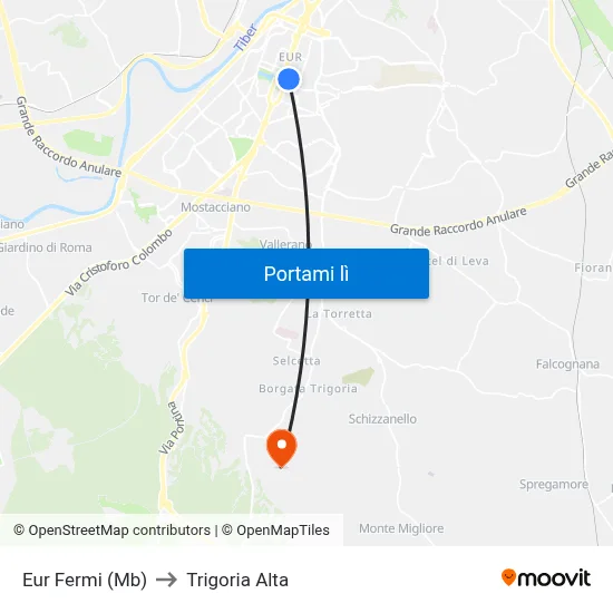 Eur Fermi (Mb) to Trigoria Alta map