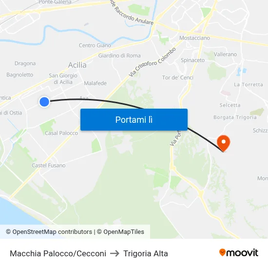 Macchia Palocco/Cecconi to Trigoria Alta map