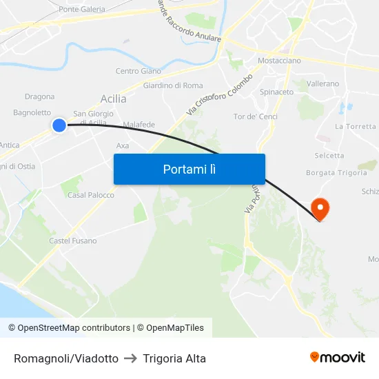 Romagnoli/Viadotto to Trigoria Alta map