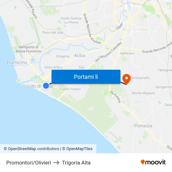 Promontori/Olivieri to Trigoria Alta map