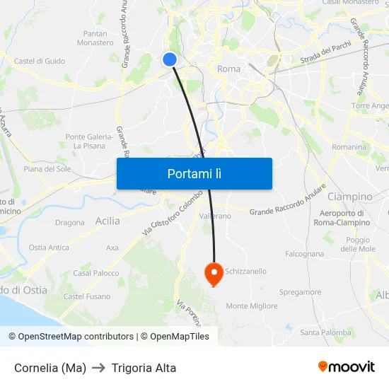 Cornelia (Ma) to Trigoria Alta map