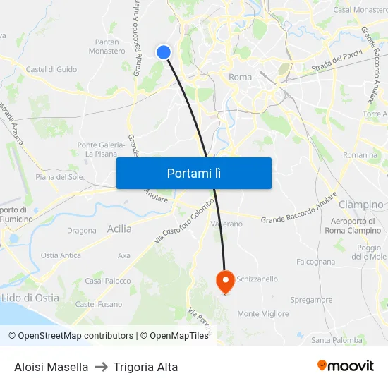 Aloisi Masella to Trigoria Alta map