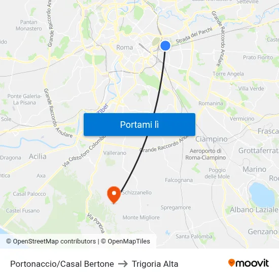 Portonaccio/Casal Bertone to Trigoria Alta map