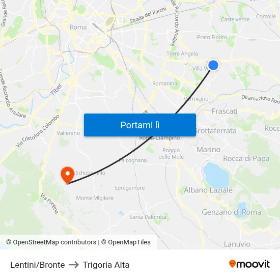Lentini/Bronte to Trigoria Alta map