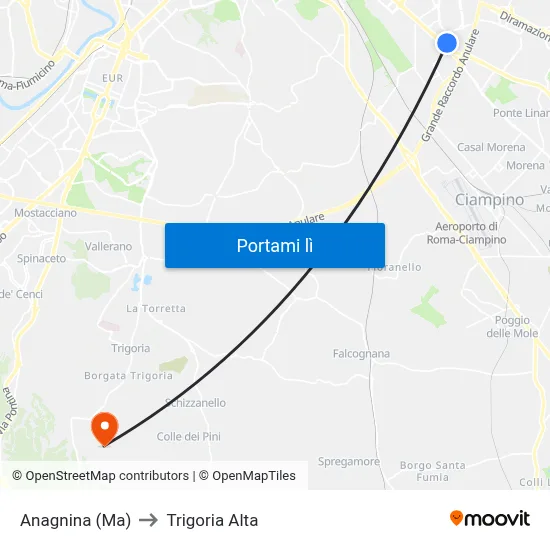 Anagnina (Ma) to Trigoria Alta map