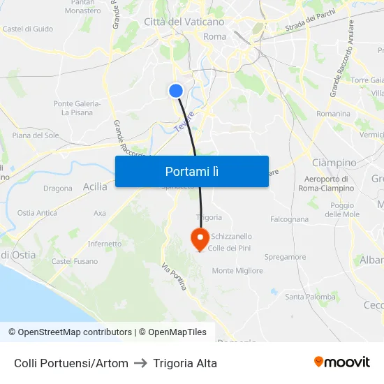 Colli Portuensi/Artom to Trigoria Alta map