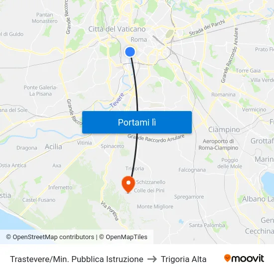 Trastevere/Min. Pubblica Istruzione to Trigoria Alta map