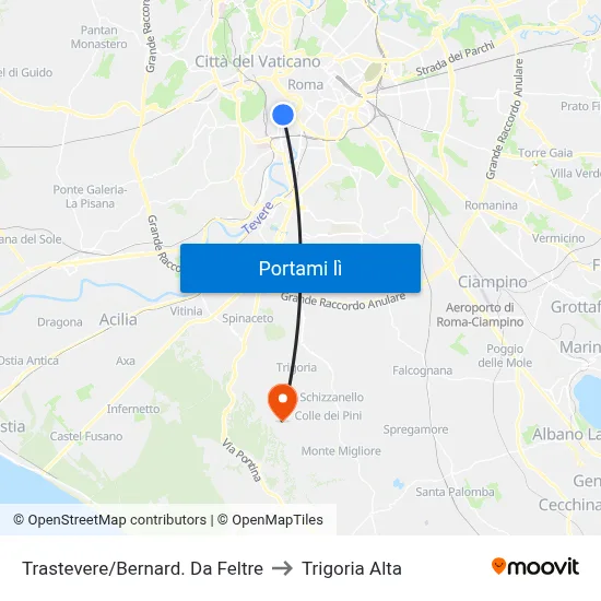Trastevere/Bernard. Da Feltre to Trigoria Alta map