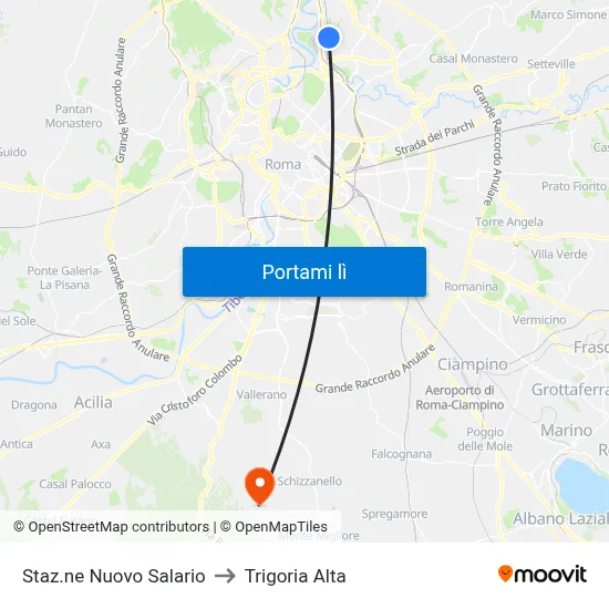 Staz.ne Nuovo Salario to Trigoria Alta map