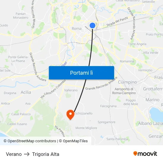 Verano to Trigoria Alta map