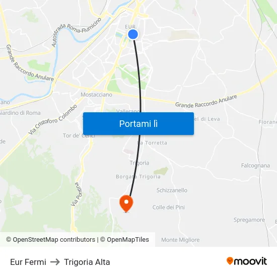 Eur Fermi to Trigoria Alta map