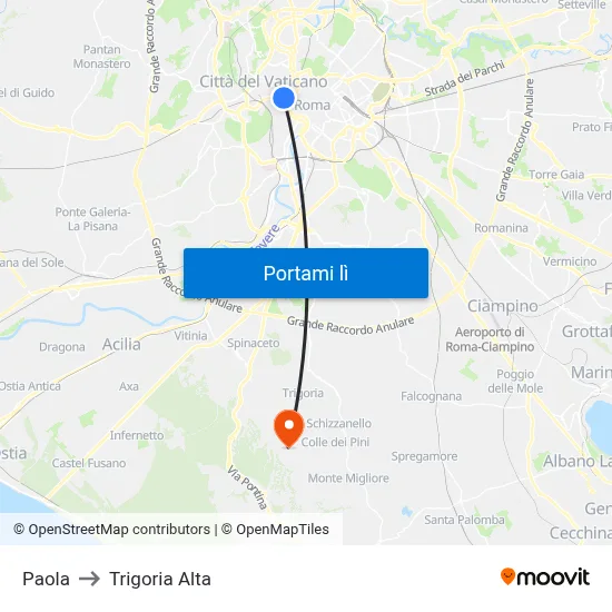 Paola to Trigoria Alta map