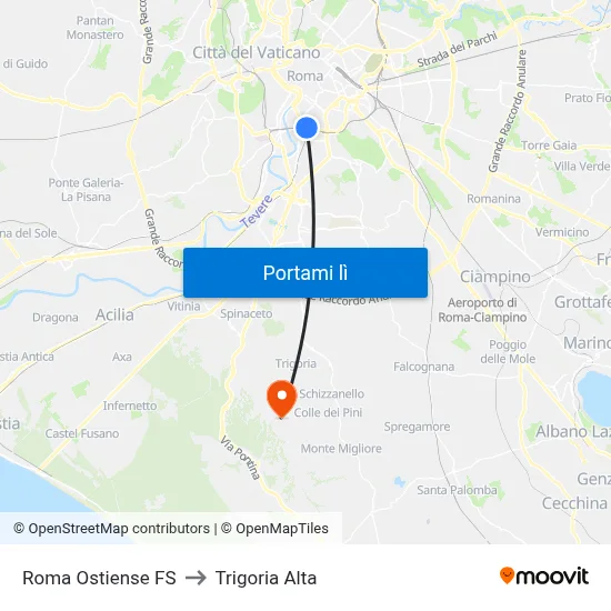 Roma Ostiense FS to Trigoria Alta map