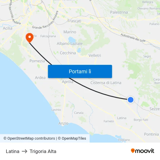 Latina to Trigoria Alta map