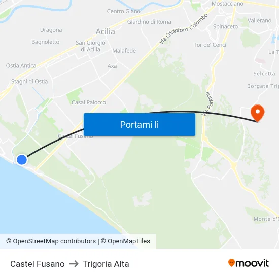 Castel Fusano to Trigoria Alta map