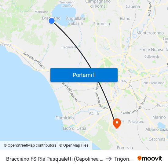 Bracciano FS P.le Pasqualetti (Capolinea Servizio Urbano) to Trigoria Alta map