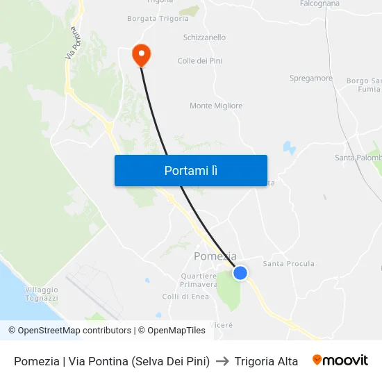 Pomezia | Via Pontina (Selva Dei Pini) to Trigoria Alta map