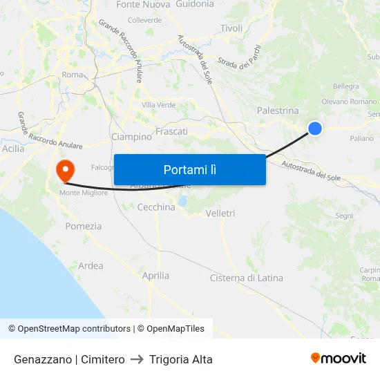 Genazzano | Cimitero to Trigoria Alta map