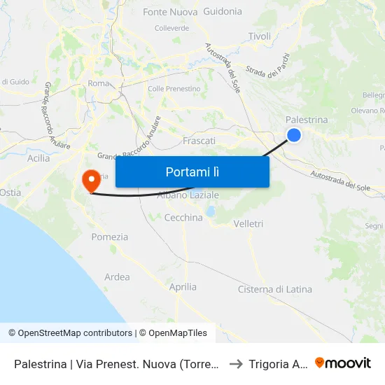 Palestrina | Via Prenest. Nuova (Torresina) to Trigoria Alta map