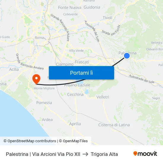 Palestrina | Via Arcioni Via Pio XII to Trigoria Alta map