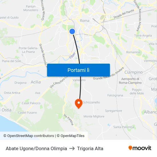 Abate Ugone/Donna Olimpia to Trigoria Alta map