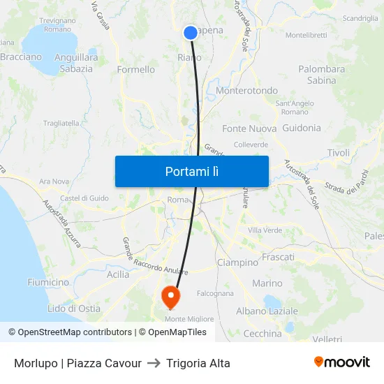 Morlupo | Piazza Cavour to Trigoria Alta map