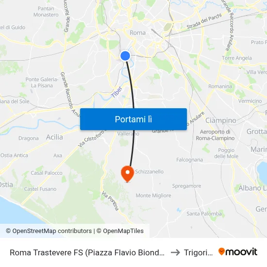 Roma Trastevere FS (Piazza Flavio Biondo - Ingresso Stazione) to Trigoria Alta map
