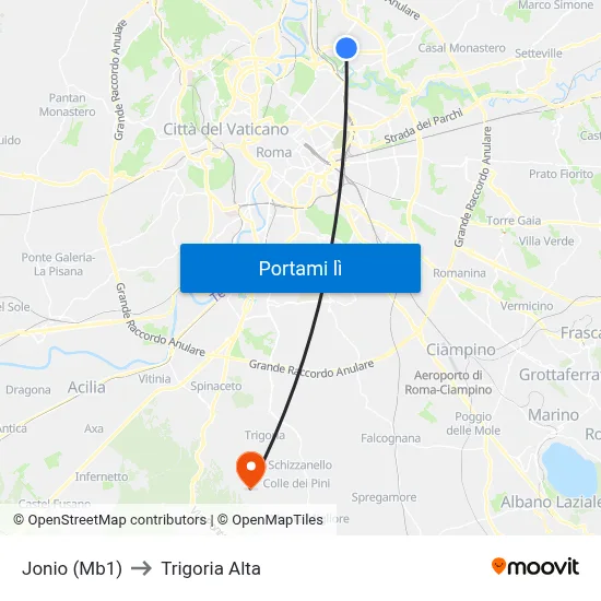Jonio (Mb1) to Trigoria Alta map
