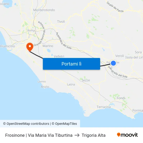 Frosinone | Via Maria Via Tiburtina to Trigoria Alta map